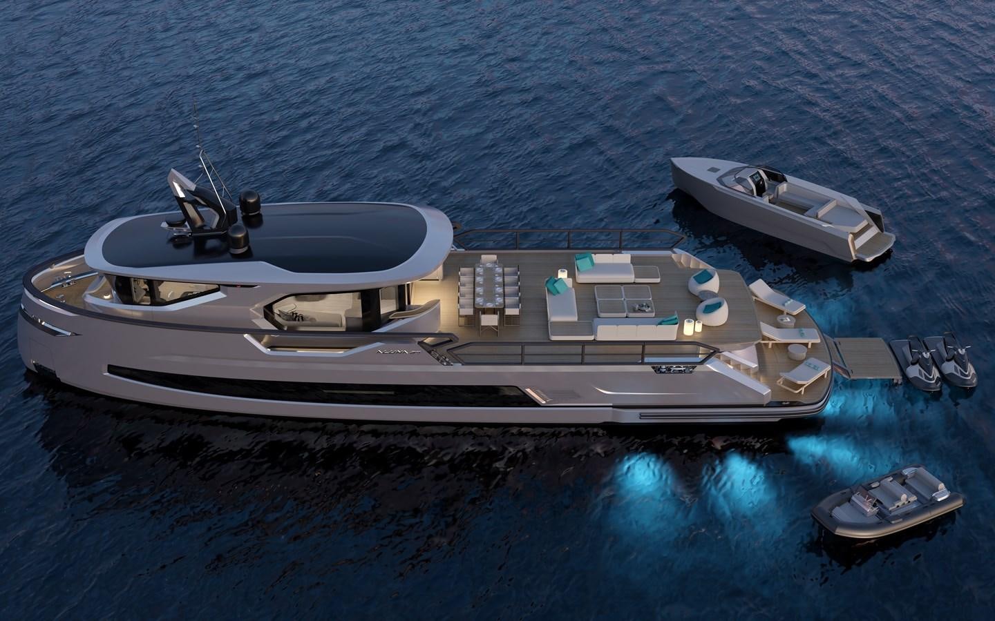 a space ship in the water aboard ALUNA 87 Yacht for Sale