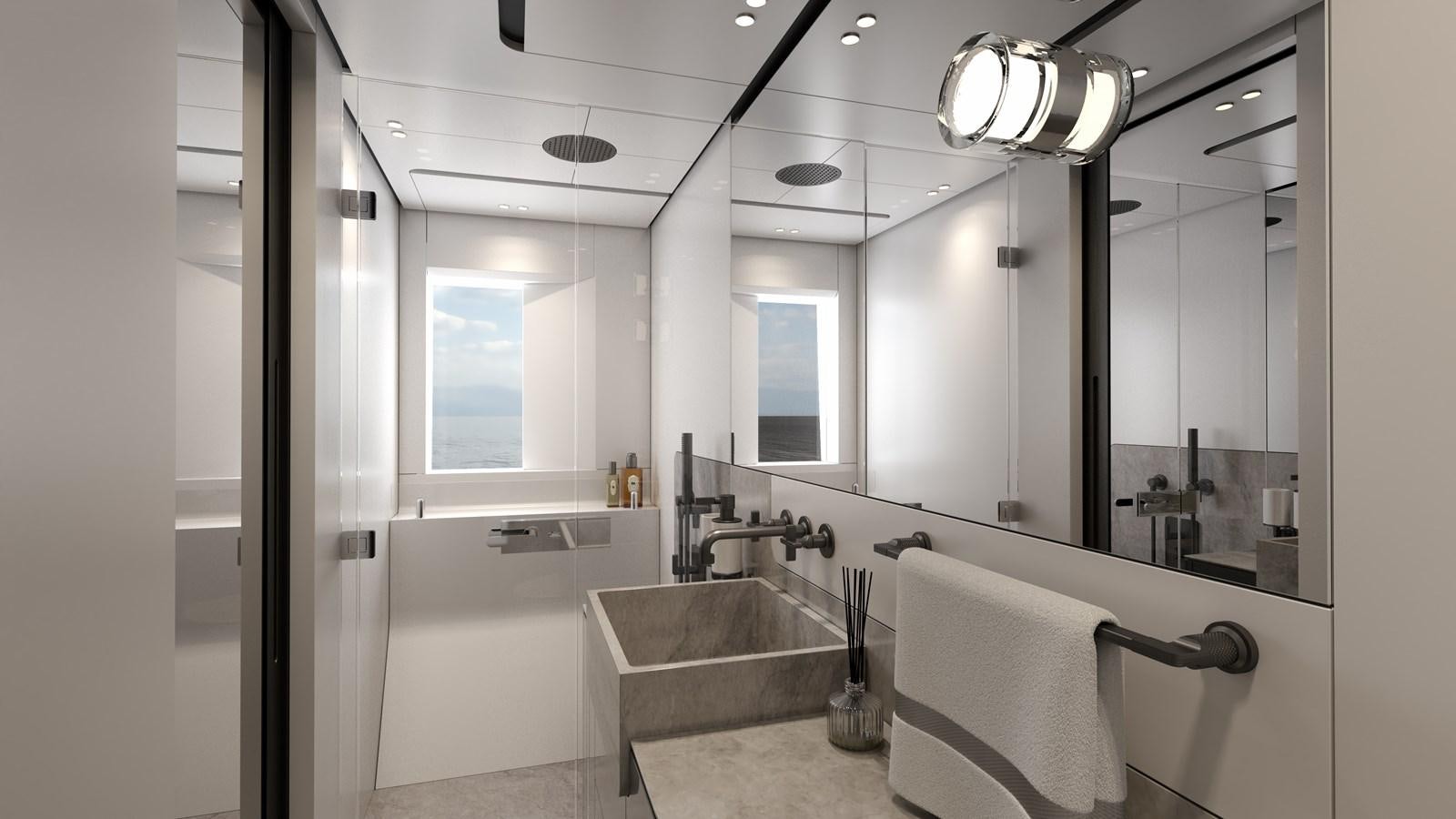 a bathroom with a sink and a bathtub aboard ALUNA 87 Yacht for Sale