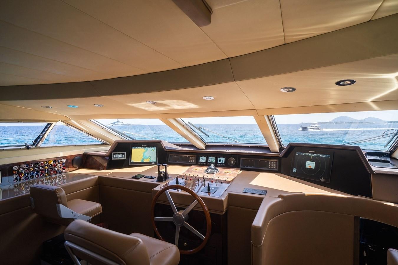 inside of a vehicle with a view of the water and the deck aboard ALEDOUTHO Yacht for Sale