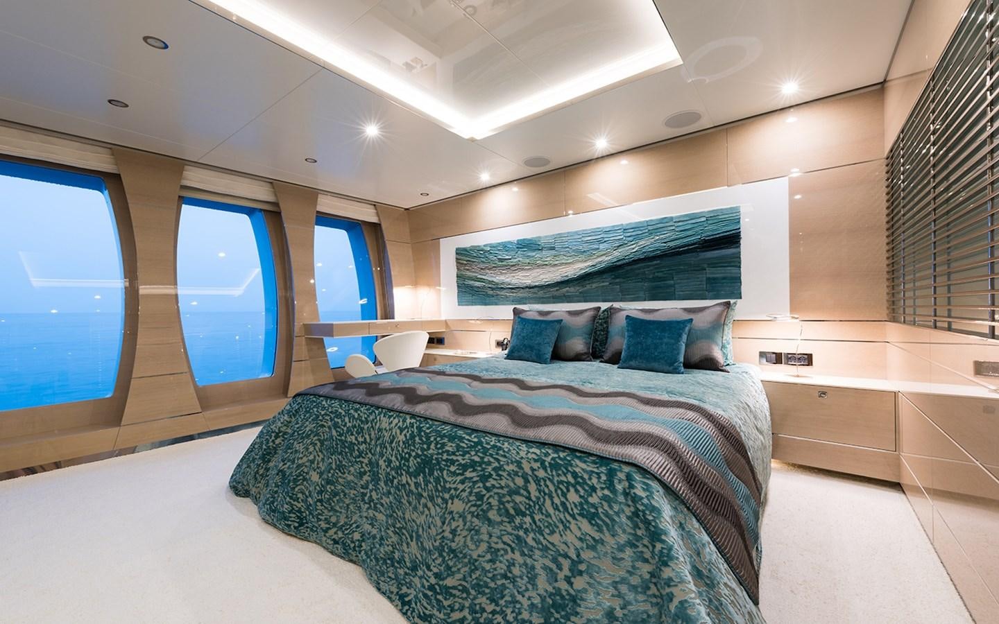 a bed in a room aboard ALMAX Yacht for Sale