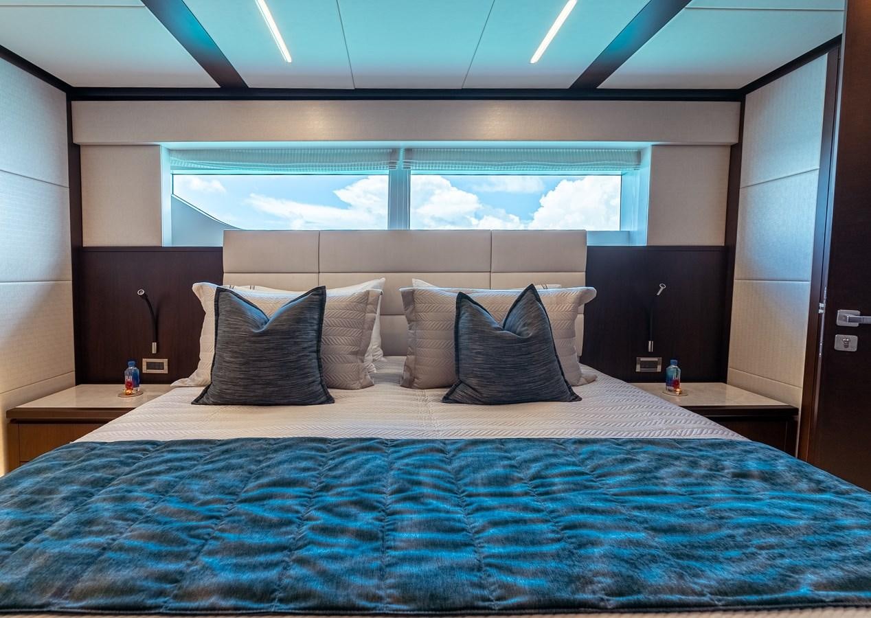 a bed with pillows aboard ROMEO FOXTROT Yacht for Sale