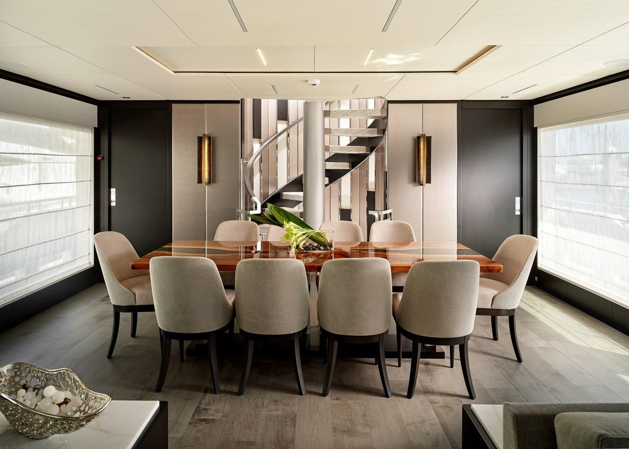 a large conference room with a table and chairs aboard ROMEO FOXTROT Yacht for Sale