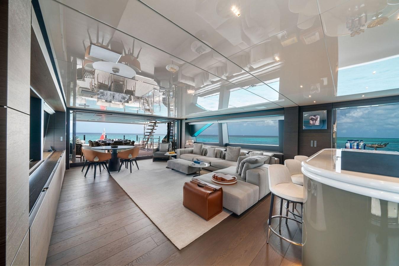 a living room with a large window aboard ASANTE Yacht for Sale
