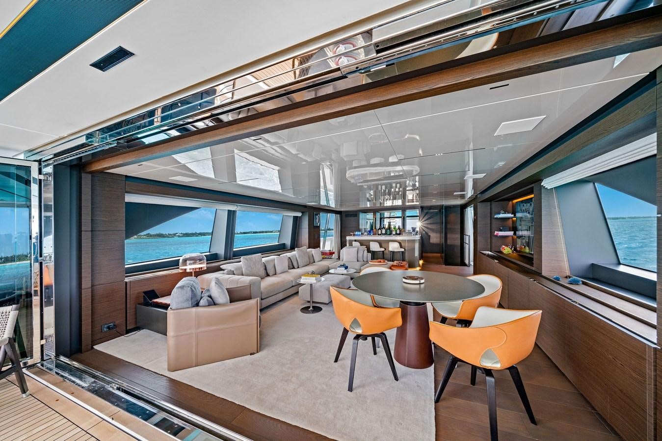 a living room with a large window aboard ASANTE Yacht for Sale