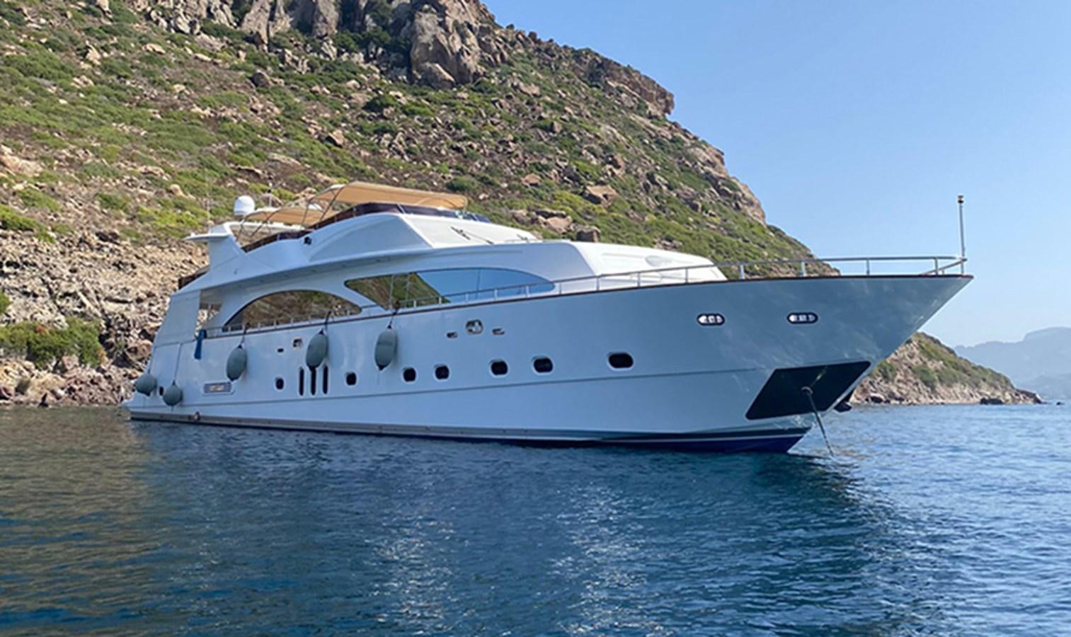 a white yacht on the water aboard AKSER Yacht for Sale