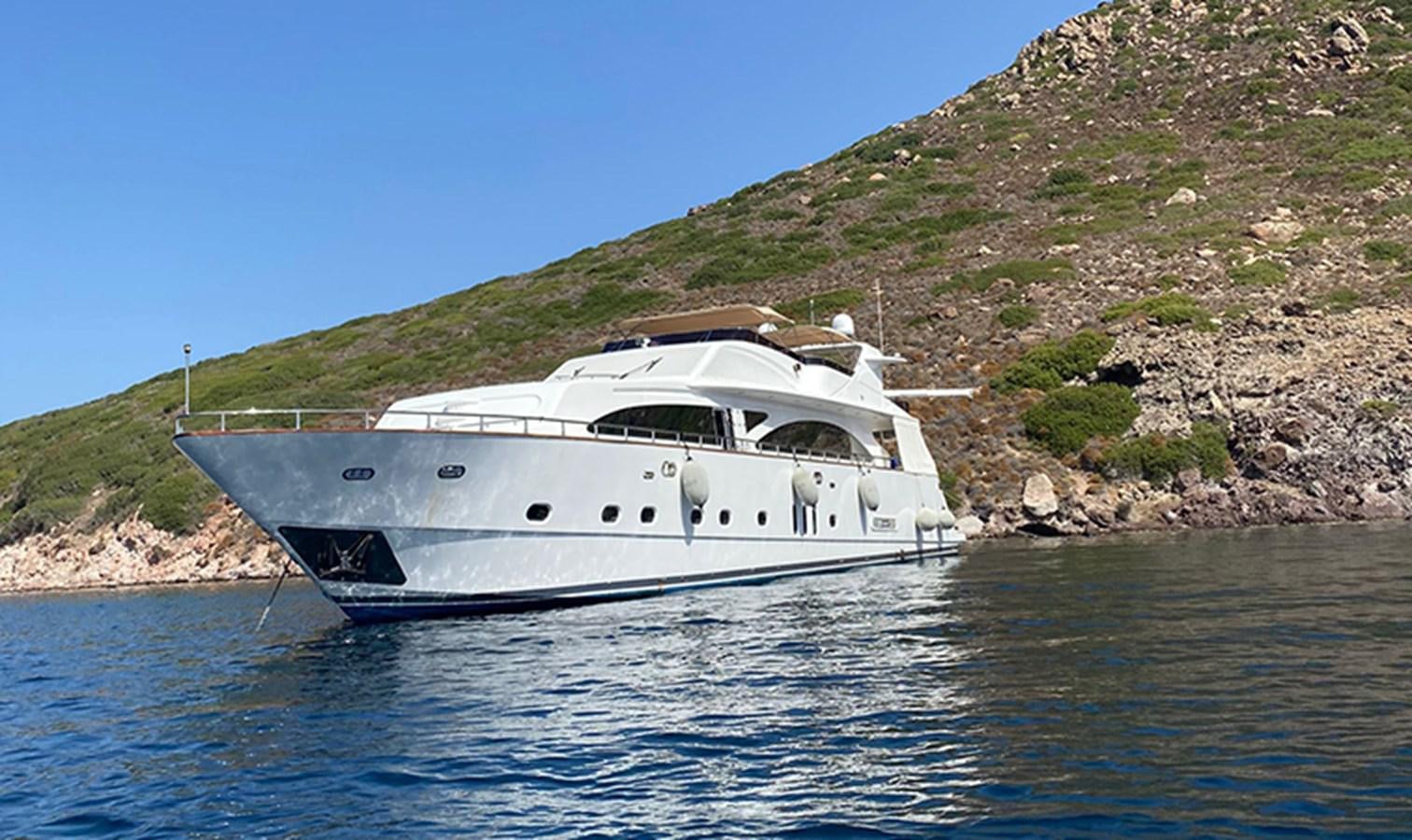 a white boat on the water aboard AKSER Yacht for Sale