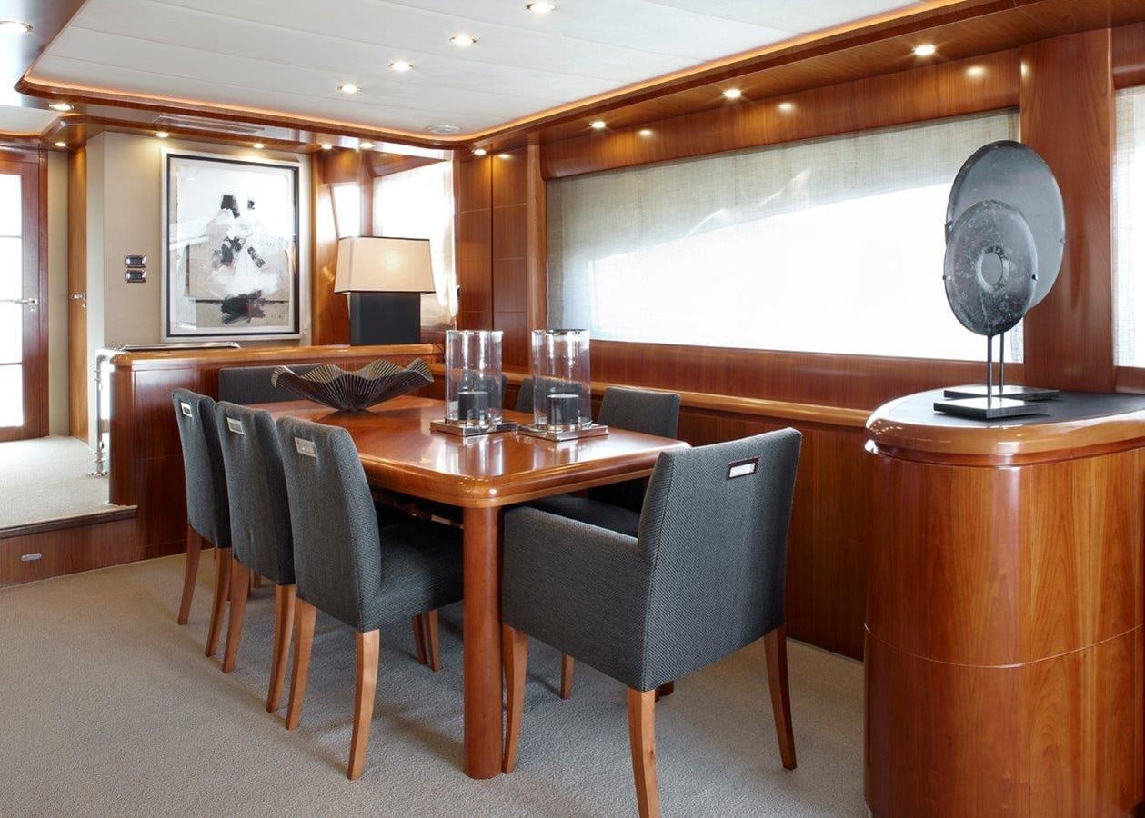 a large room with a table and chairs aboard BARBASILDA Yacht for Sale