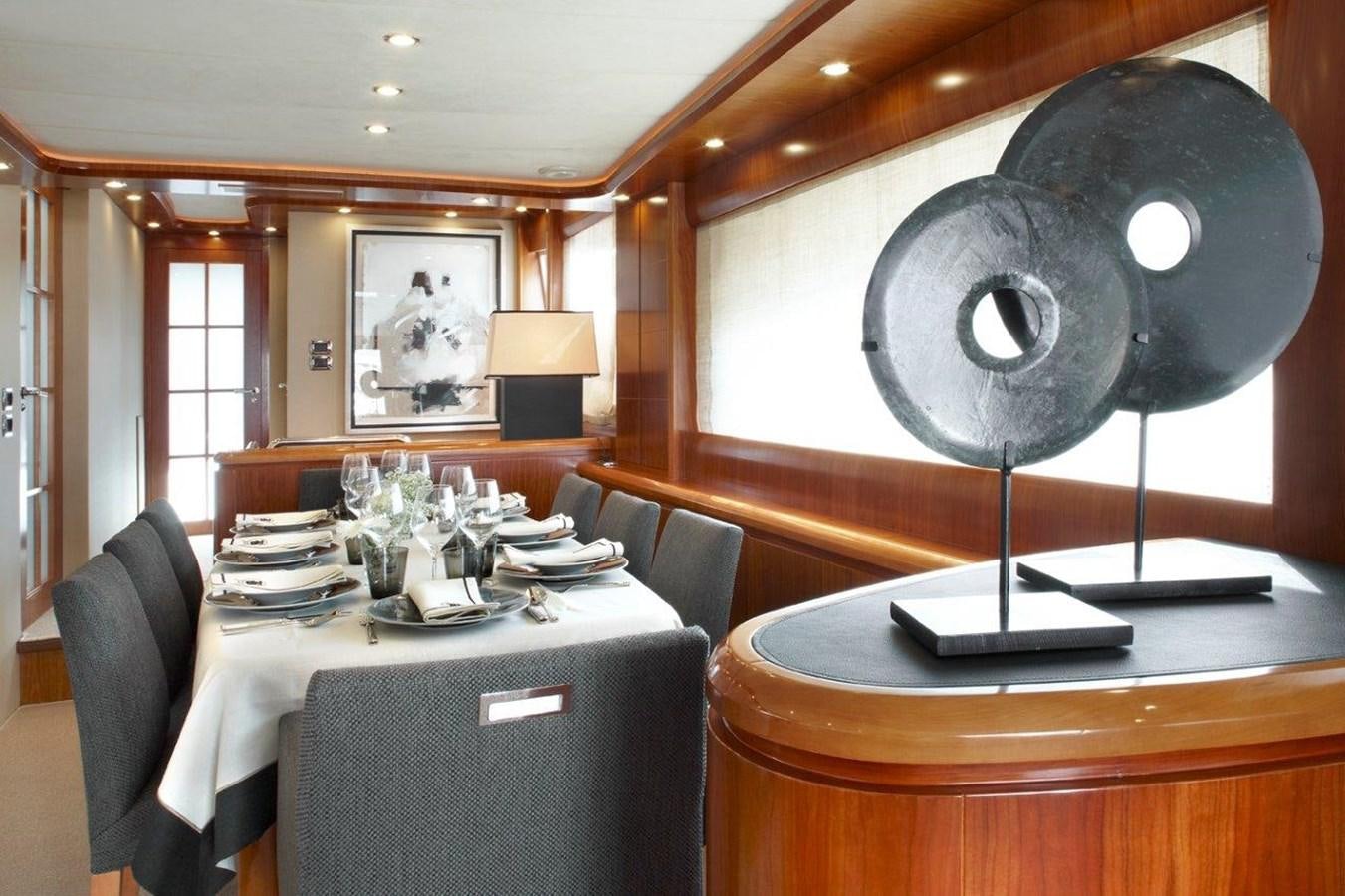 a dining room with a large round table and chairs aboard BARBASILDA Yacht for Sale