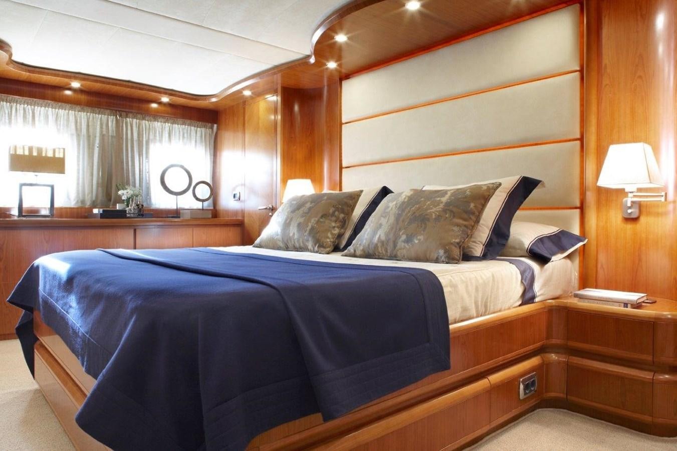 a bedroom with a bed and a desk aboard BARBASILDA Yacht for Sale