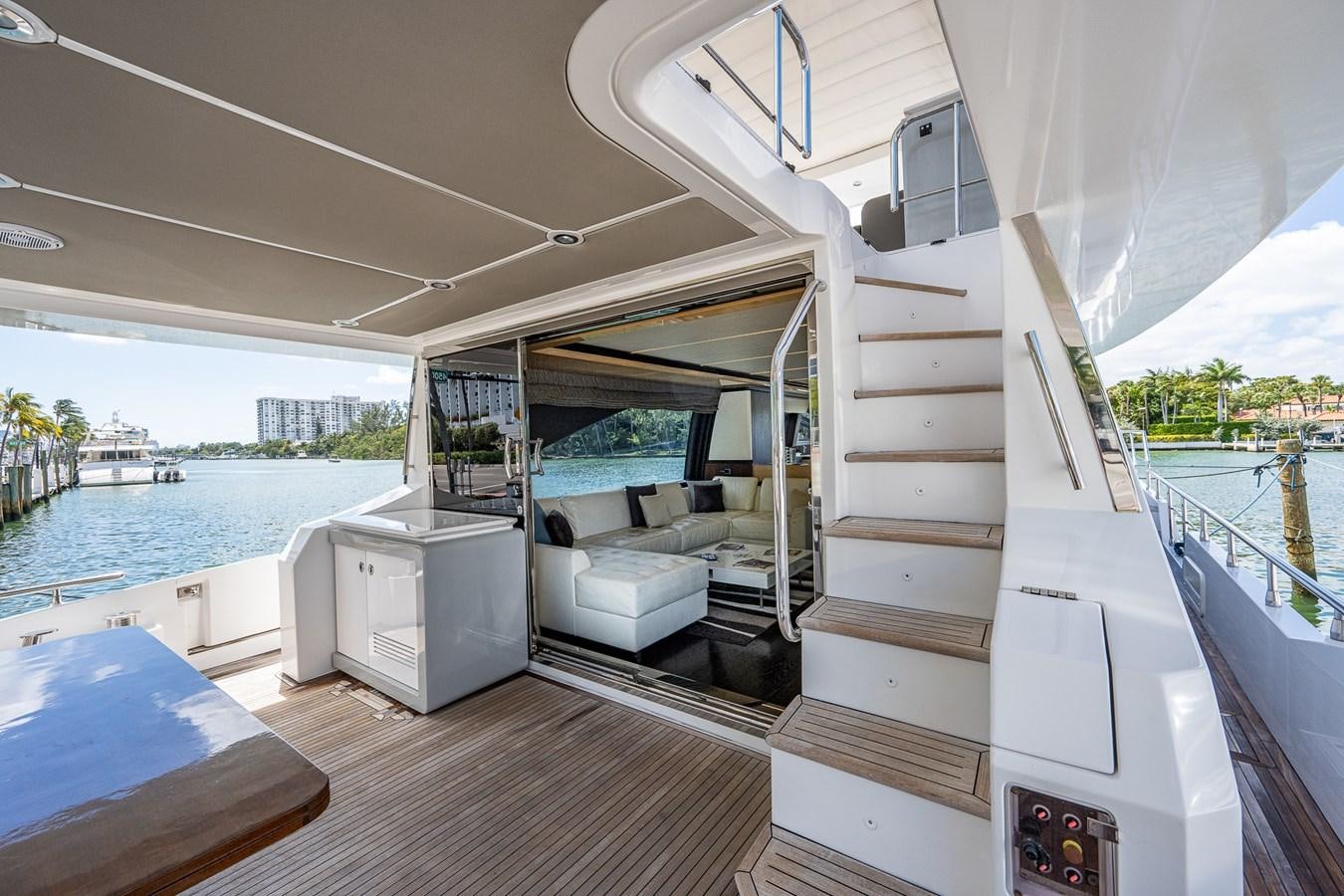 a boat with a wood deck aboard STAYSEA Yacht for Sale