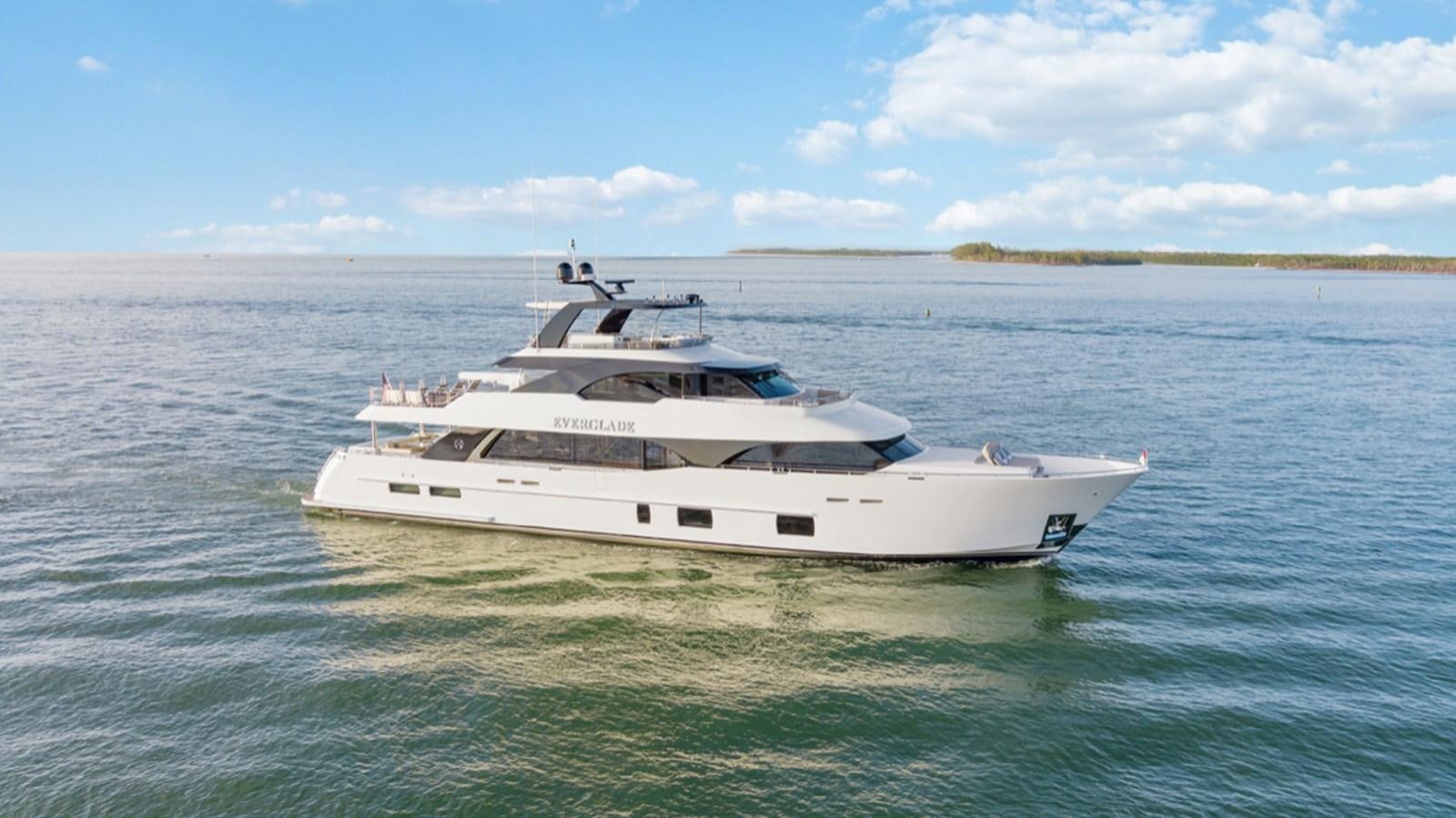 a white yacht in the water aboard EVERGLADE Yacht for Sale