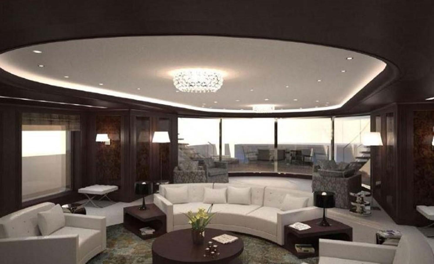 a living room with a large window aboard PHEROUSA Yacht for Sale