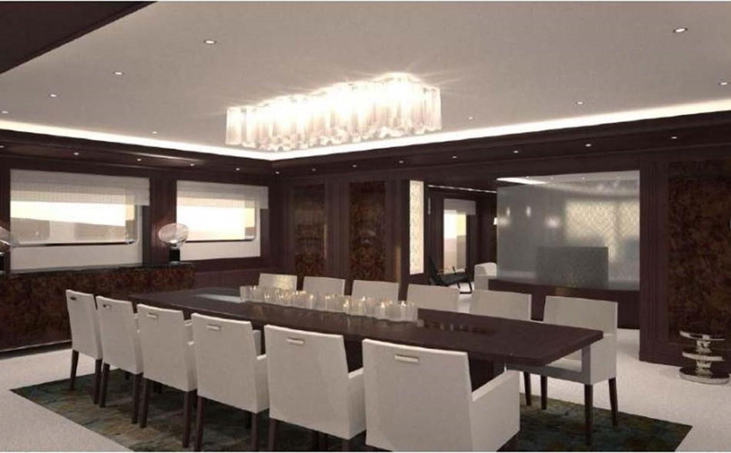 a large room with a large table and chairs aboard PHEROUSA Yacht for Sale