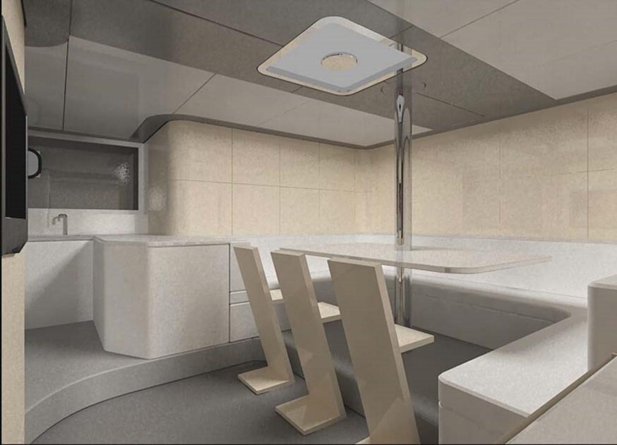 a white counter with a faucet and a sink aboard PHEROUSA Yacht for Sale