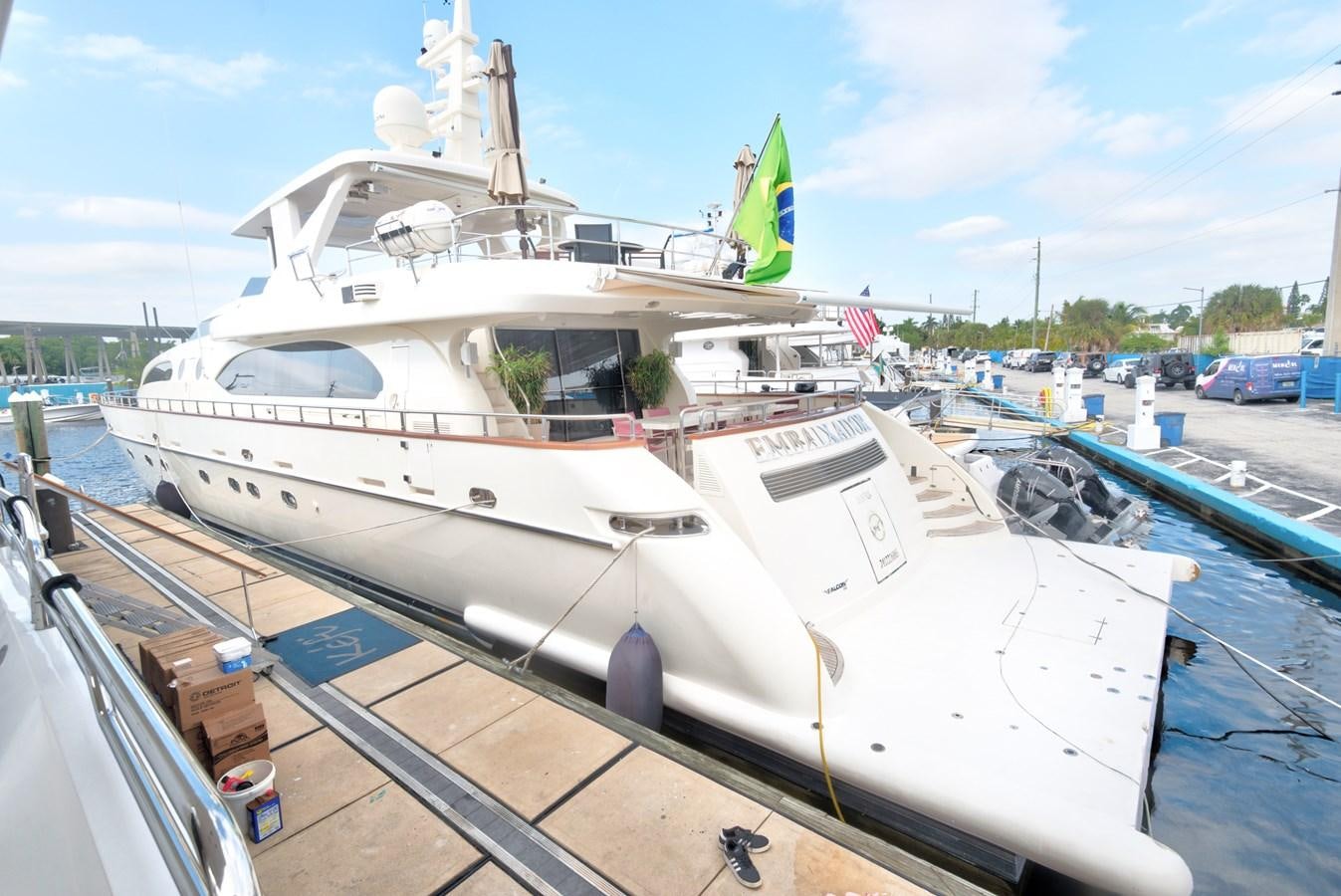 a white boat docked aboard LUISAMAY Yacht for Sale