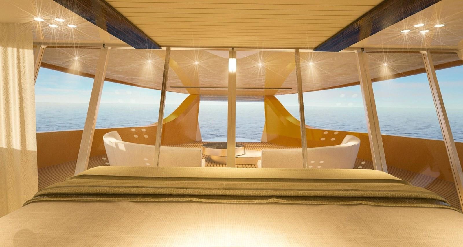 a bed with a canopy aboard CUSTOM Yacht for Sale