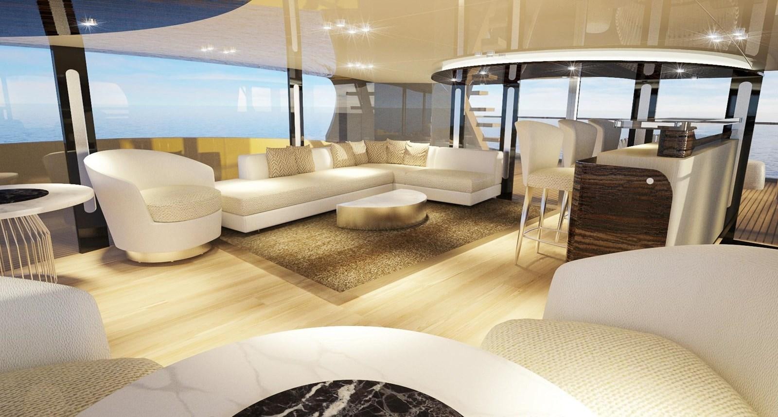 a large room with couches and chairs aboard CUSTOM Yacht for Sale