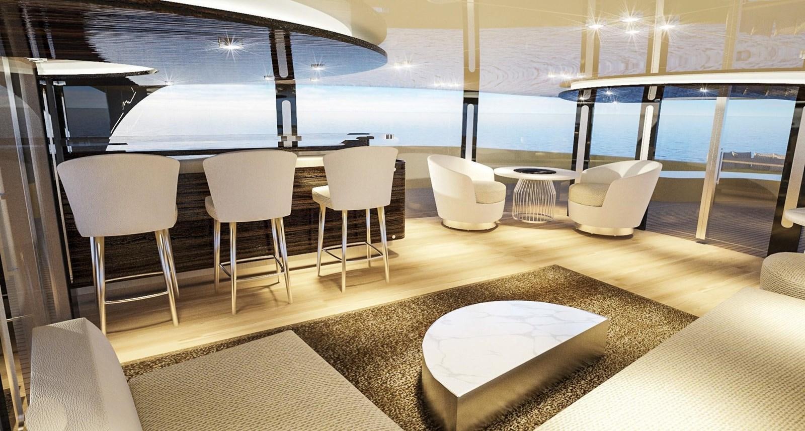 a room with a table chairs and a large window aboard CUSTOM Yacht for Sale