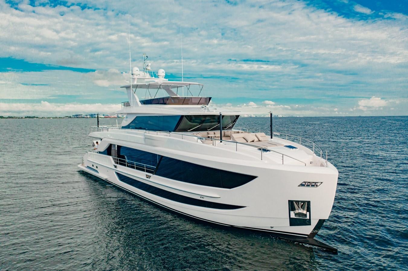 a white boat in the water aboard FD100-908 IN PRODUCTION Yacht for Sale