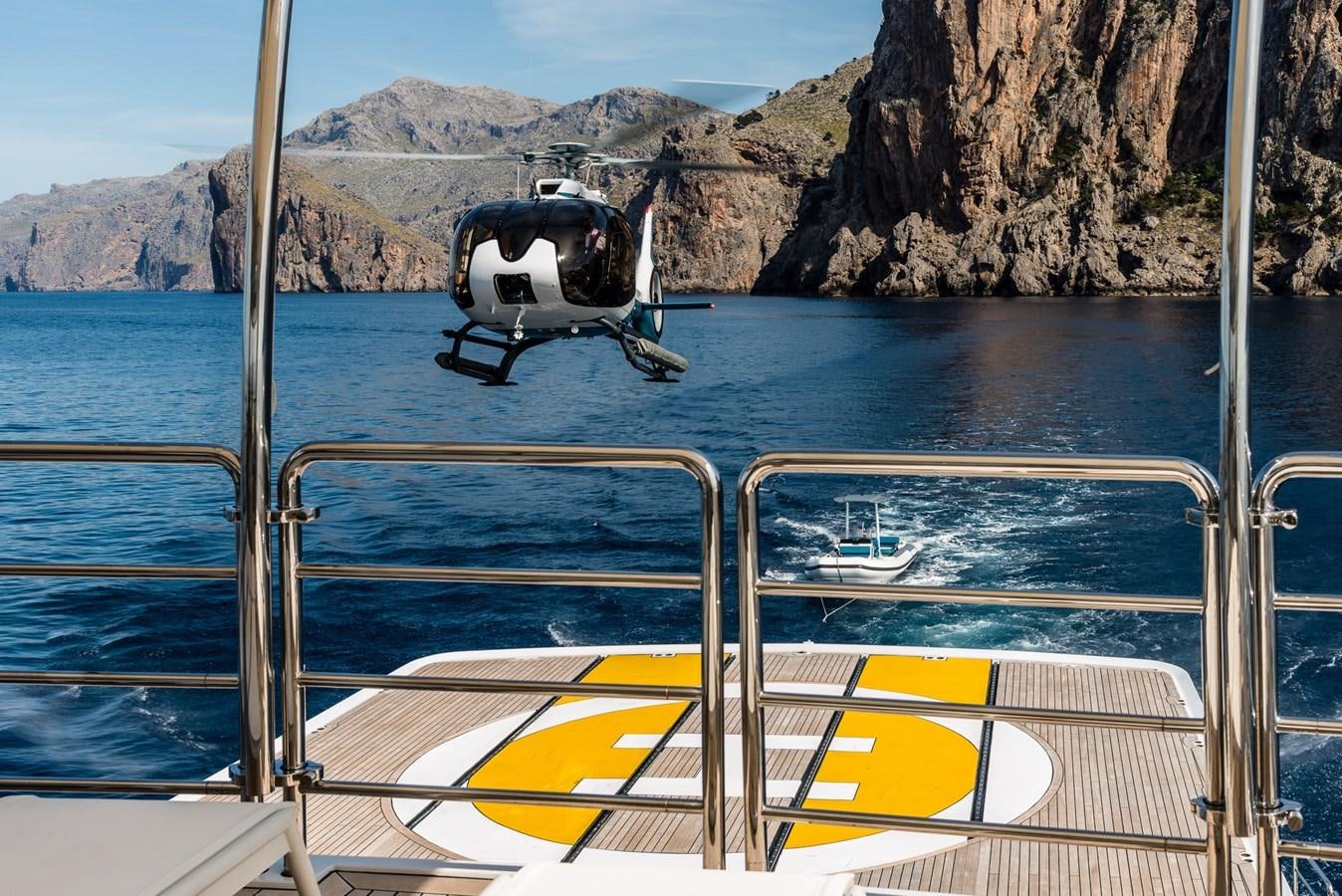 a boat with a cow on it aboard FLYING MANTA Yacht for Sale