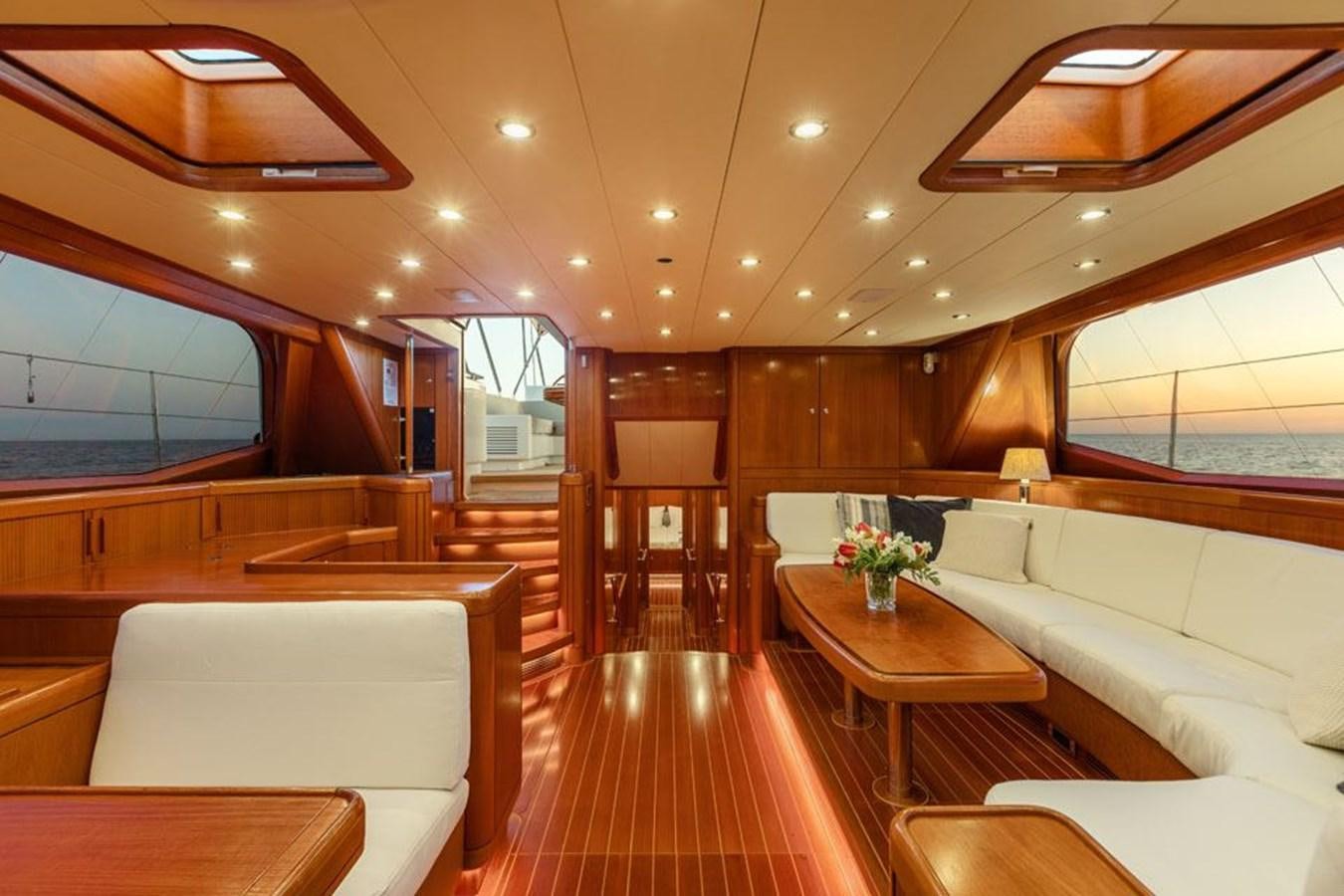 a room with a couch and a table and chairs aboard PAULINE AF SKANOR Yacht for Sale