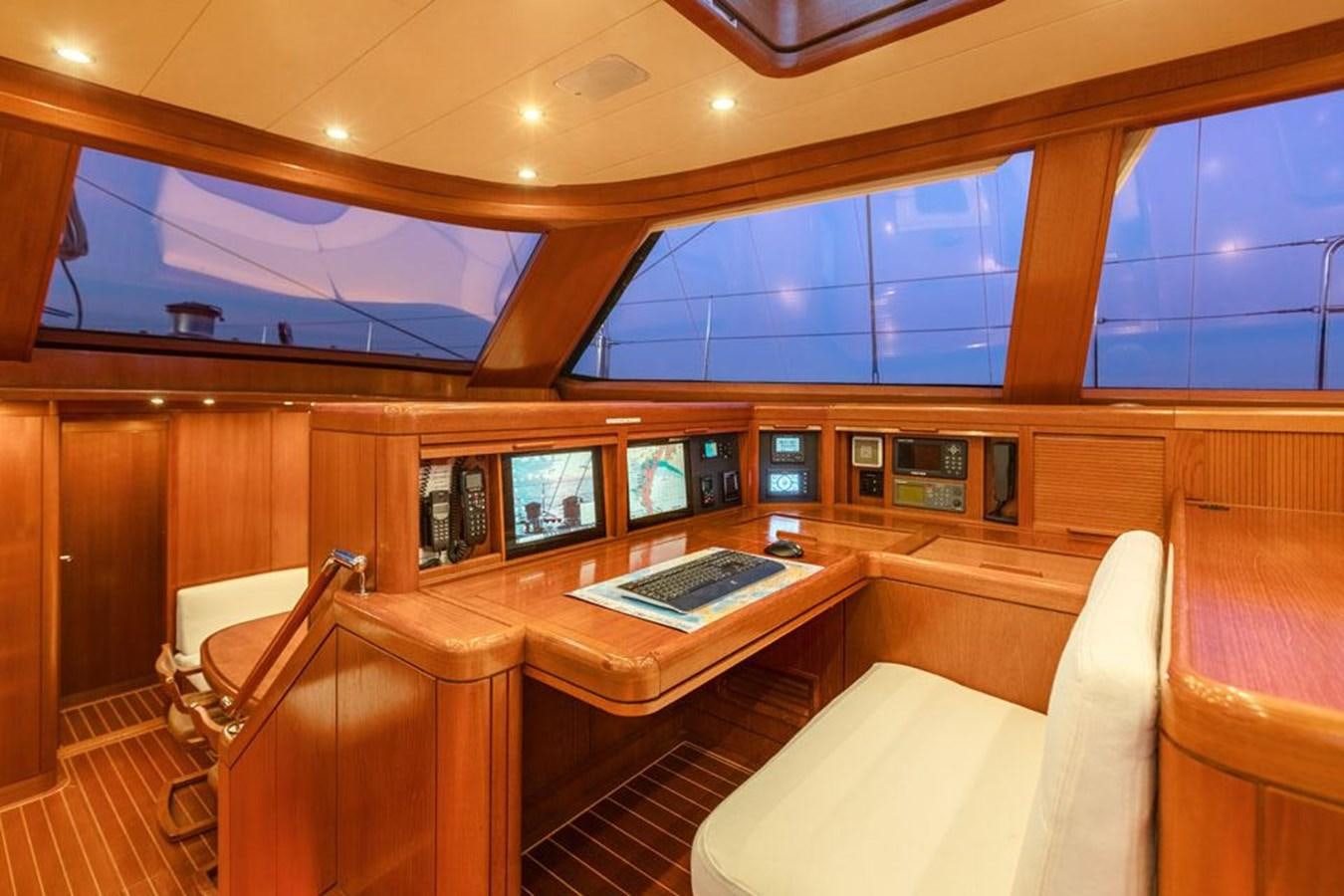 inside of a building with a desk and chairs aboard PAULINE AF SKANOR Yacht for Sale