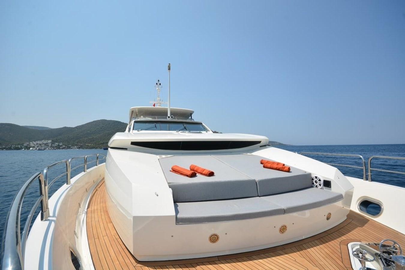 a white boat with a carrot on the front aboard SUNSEEKER 34M Yacht for Sale