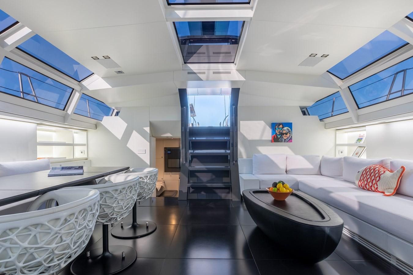 a modern looking living room aboard WHIMSEA Yacht for Sale