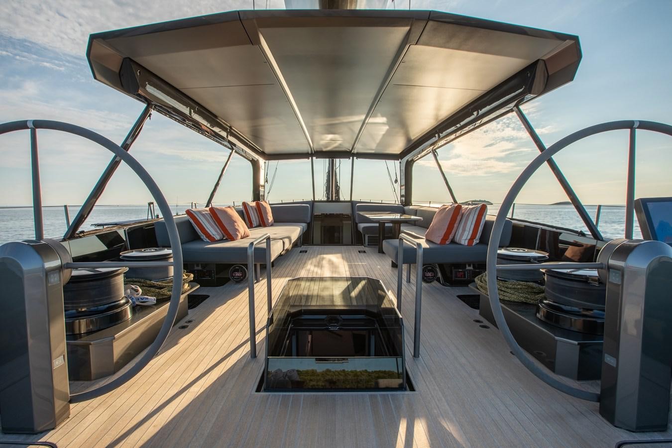 a large deck with a large deck aboard WHIMSEA Yacht for Sale