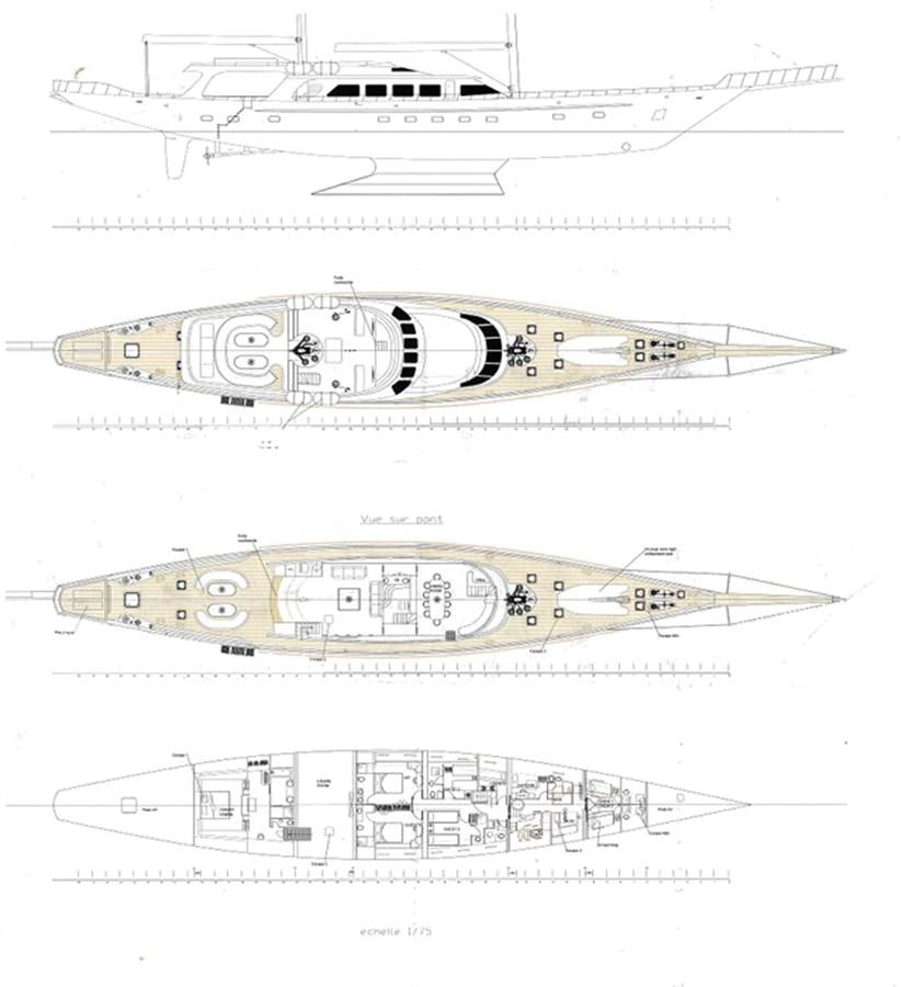 diagram, engineering drawing aboard GOELETTE 152 Yacht for Sale