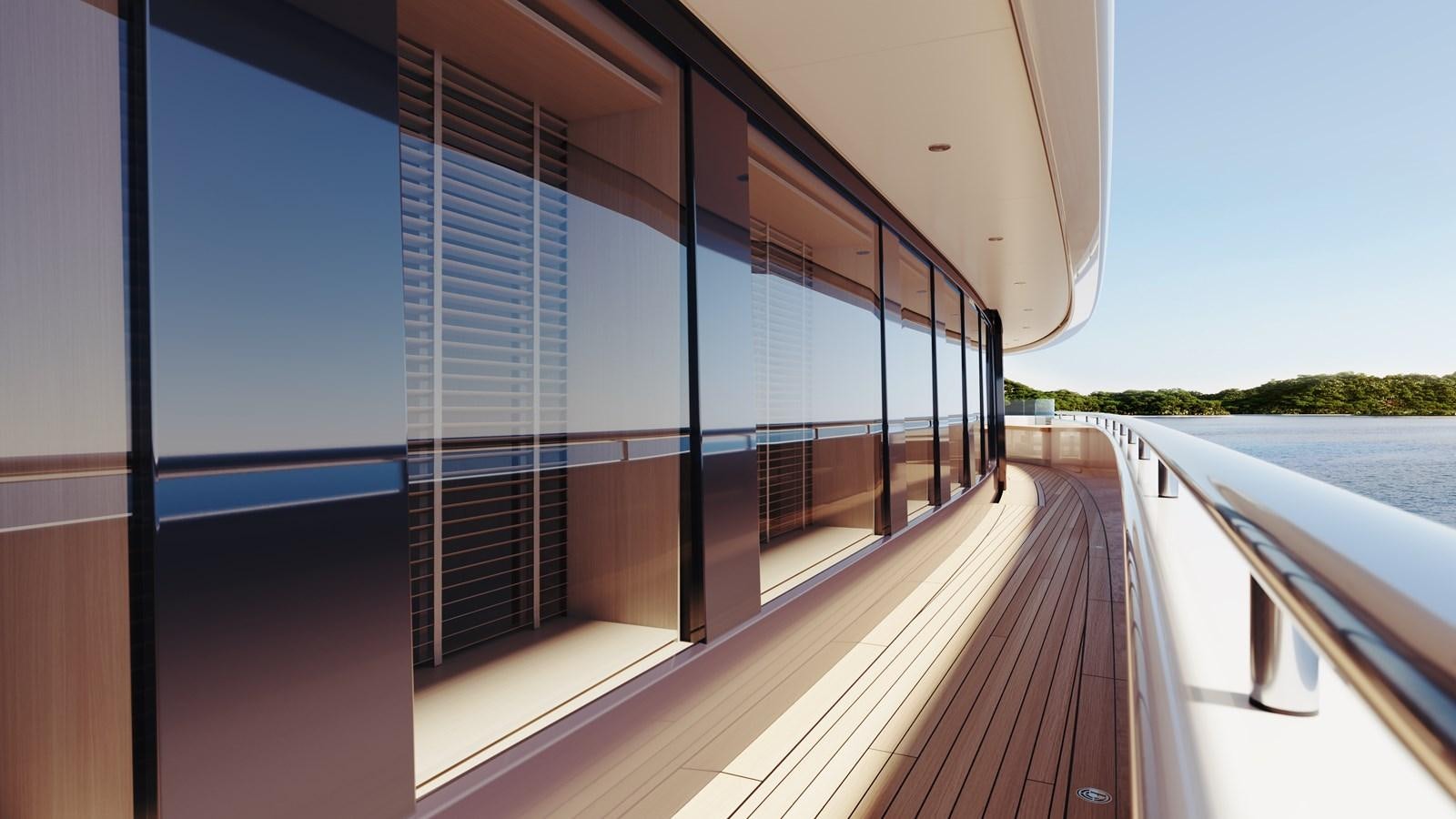 a large balcony overlooking a body of water aboard SAKURA Yacht for Sale