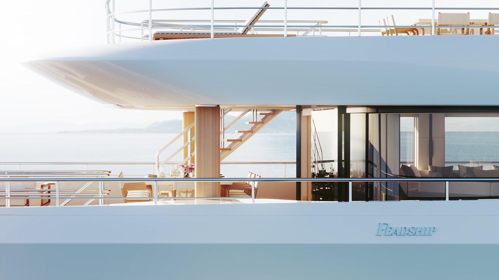 a swimming pool with a large white umbrella aboard SAKURA Yacht for Sale