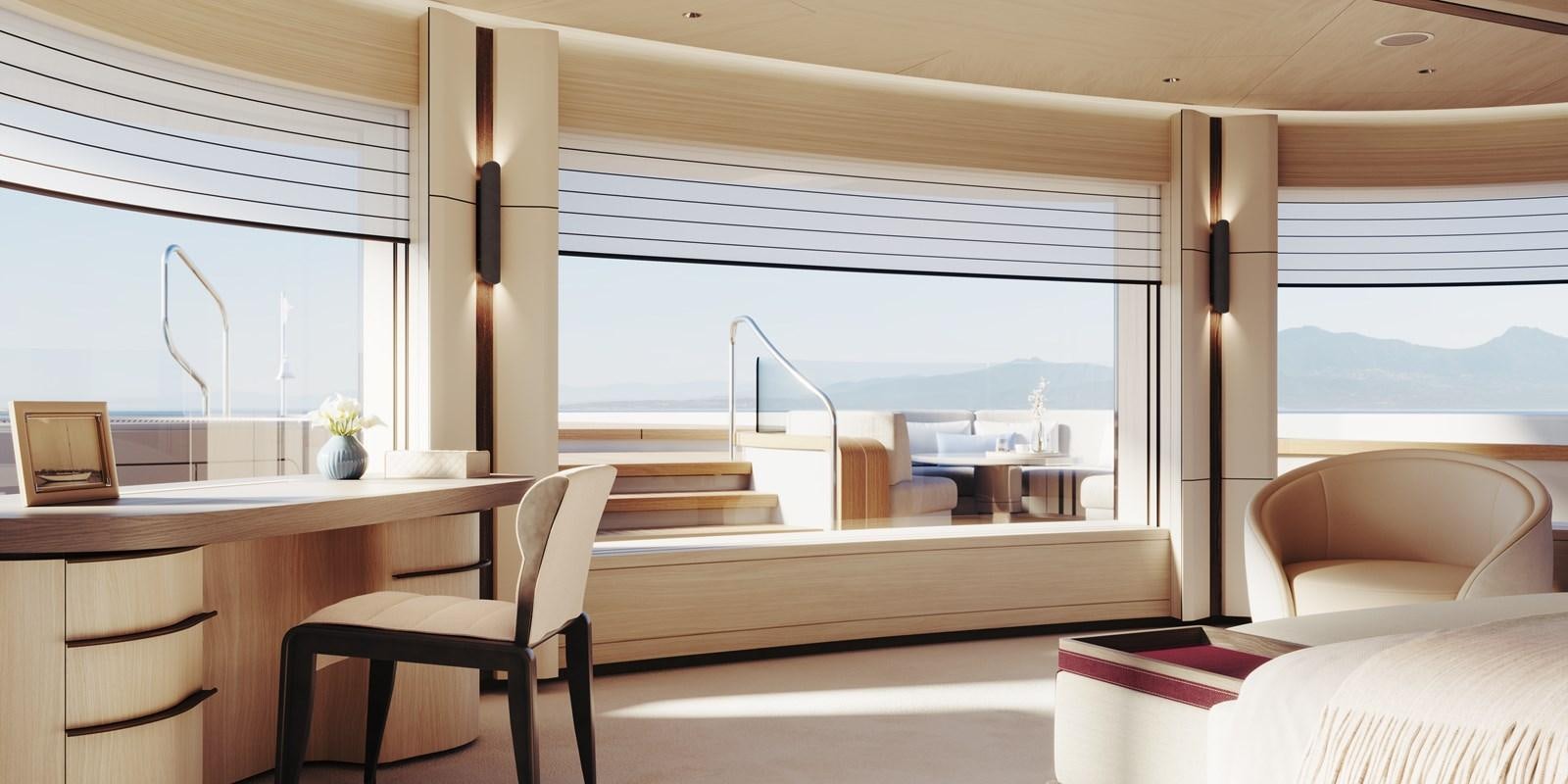 a room with a table and chairs aboard SAKURA Yacht for Sale