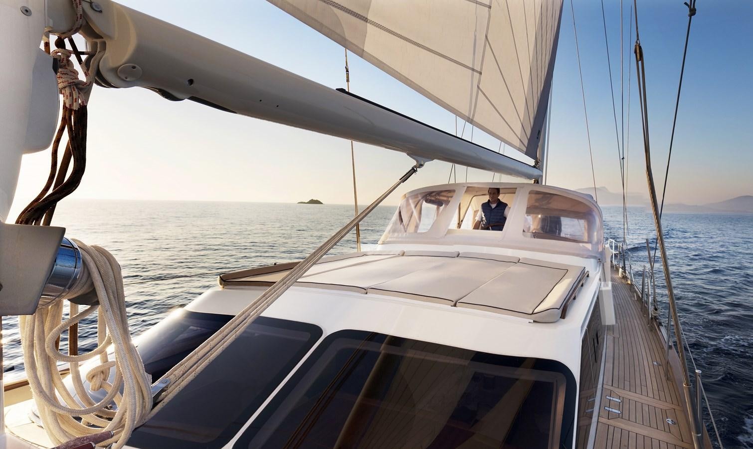 a person driving a boat on the water aboard LADY FLORE Yacht for Sale