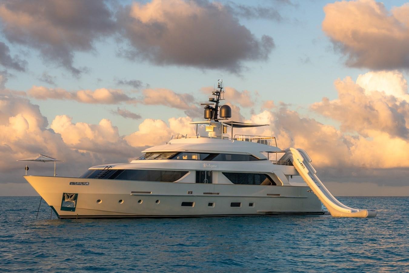 a white yacht in the water aboard HALCYON Yacht for Sale