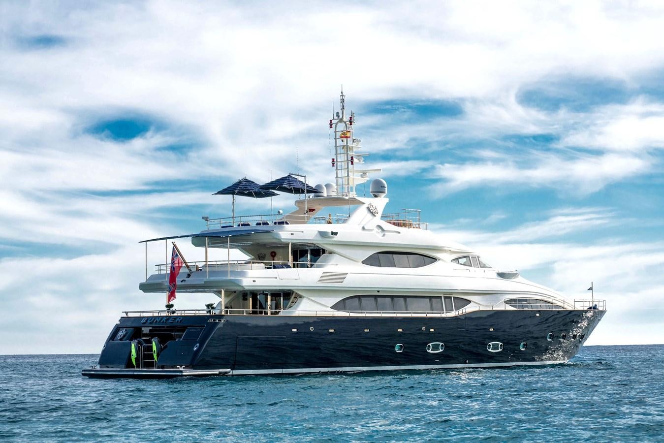 a large boat in the water aboard BUNKER Yacht for Sale