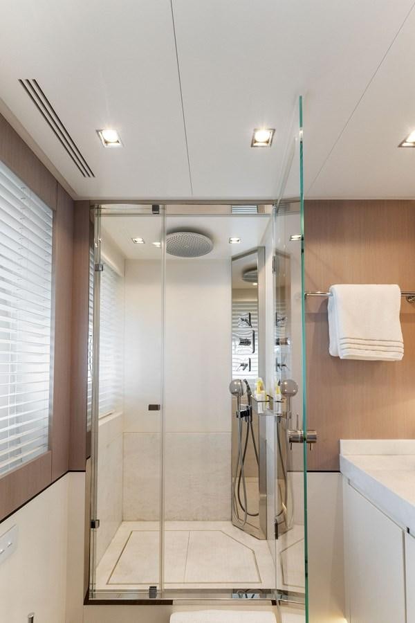 a shower unit in a bathroom aboard LADY K Yacht for Sale