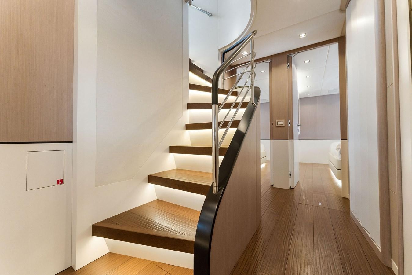 a staircase in a building aboard LADY K Yacht for Sale