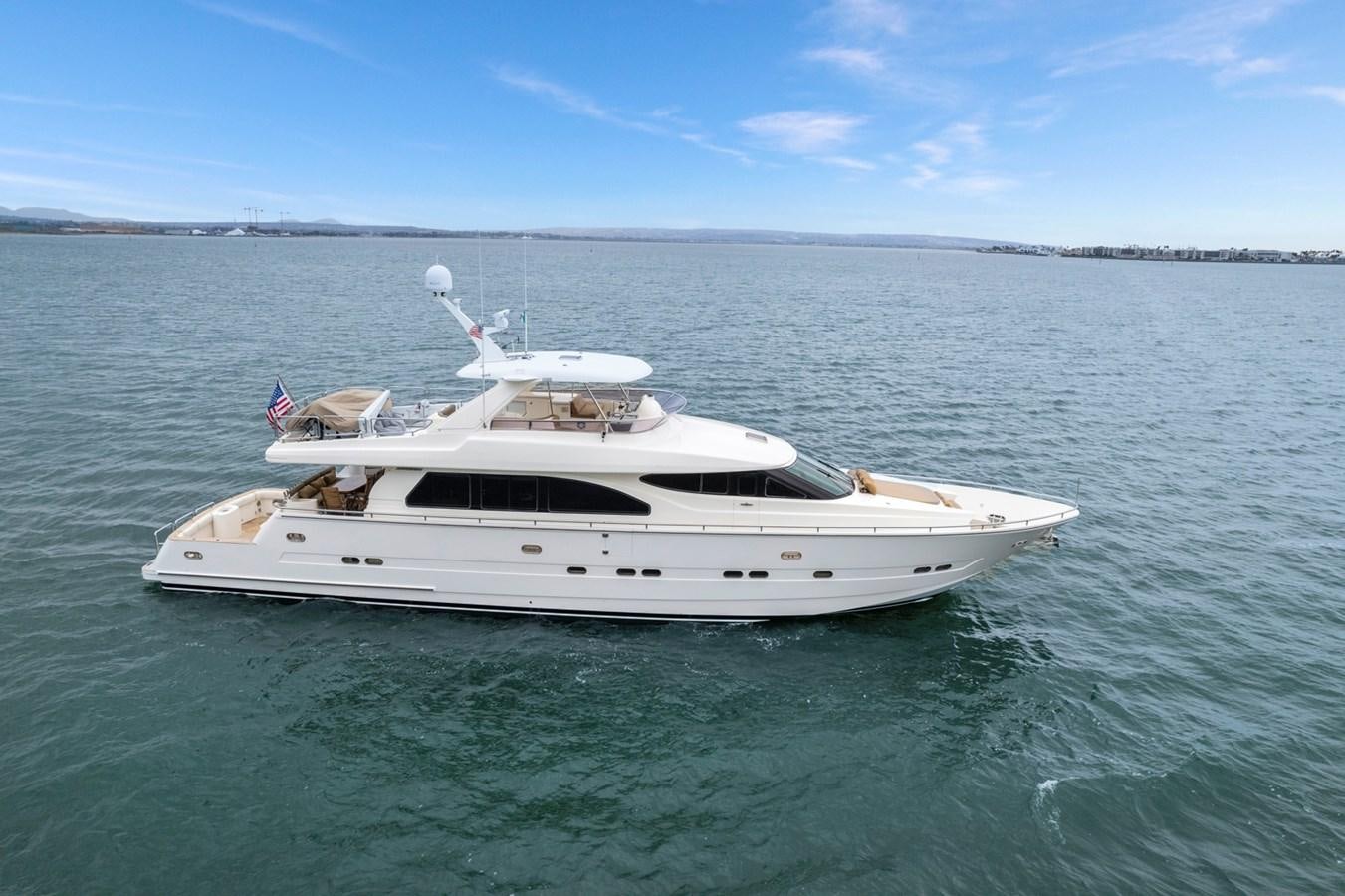 a white yacht in the water aboard VAMOS A VER Yacht for Sale