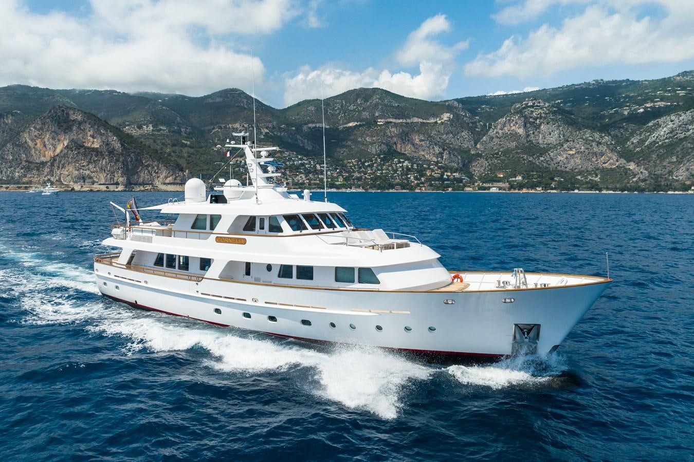 a white boat on water aboard CORNELIA Yacht for Sale