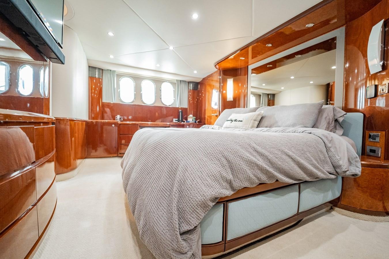 a bed in a room aboard HALF MINE Yacht for Sale