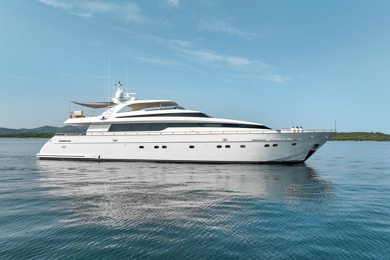 a white yacht on water aboard POLITEIA Yacht for Sale