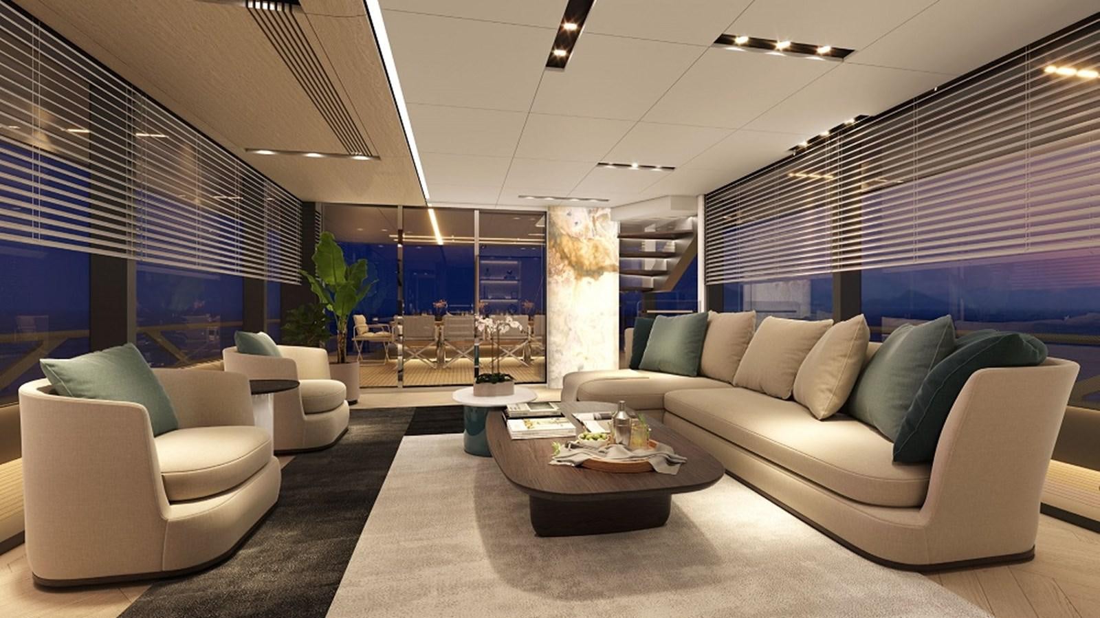 a room with a couch and a table aboard 112DS MAZU Yacht for Sale