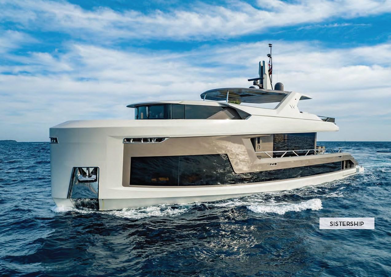 a white boat in the water aboard 112DS MAZU Yacht for Sale