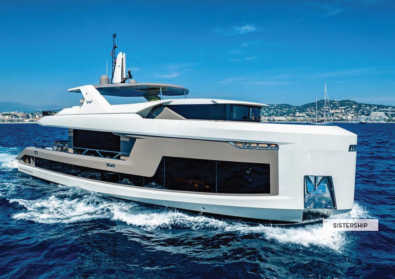 a white yacht on water aboard 112DS MAZU Yacht for Sale