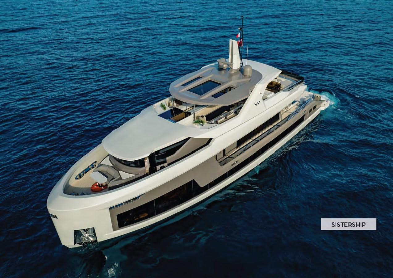 a white boat in the water aboard 112DS MAZU Yacht for Sale