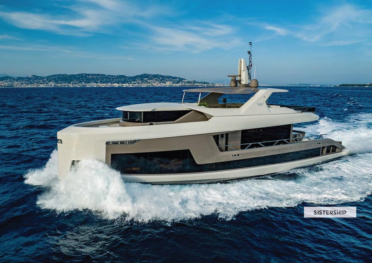 a large white boat on the water aboard 112DS MAZU Yacht for Sale