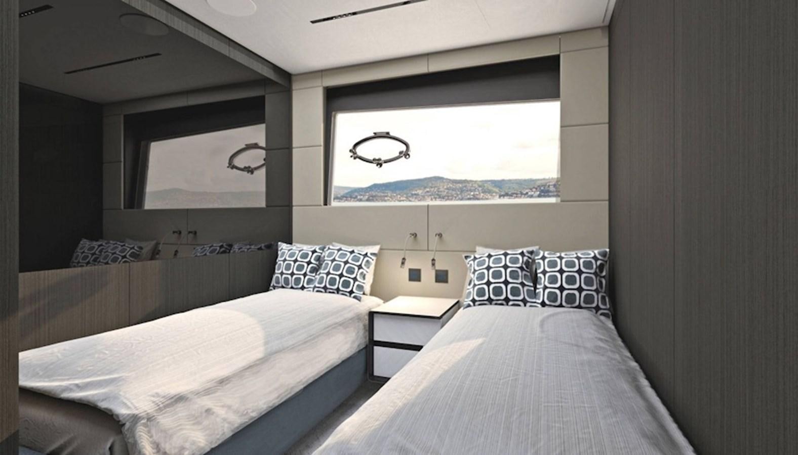 a couple of beds in a room aboard PERSHING GTX 116 Yacht for Sale