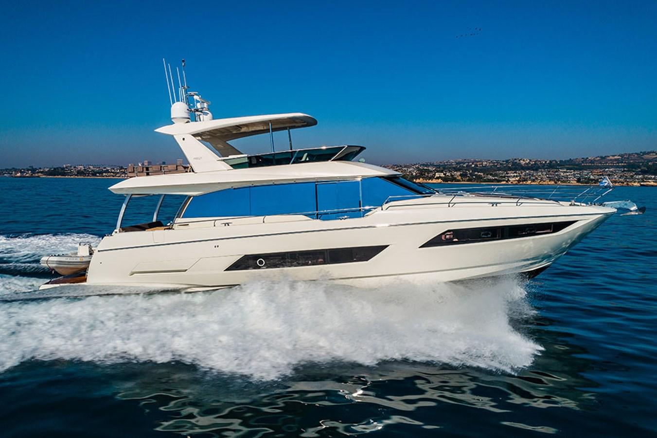 a white yacht on the water aboard 2018 PRESTIGE 680 Yacht for Sale