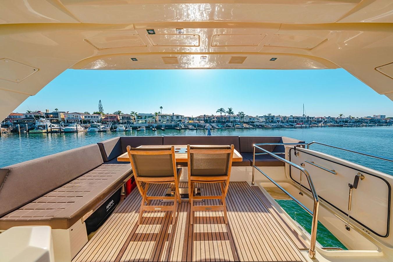 a deck with chairs on it overlooking a city aboard 2018 PRESTIGE 680 Yacht for Sale